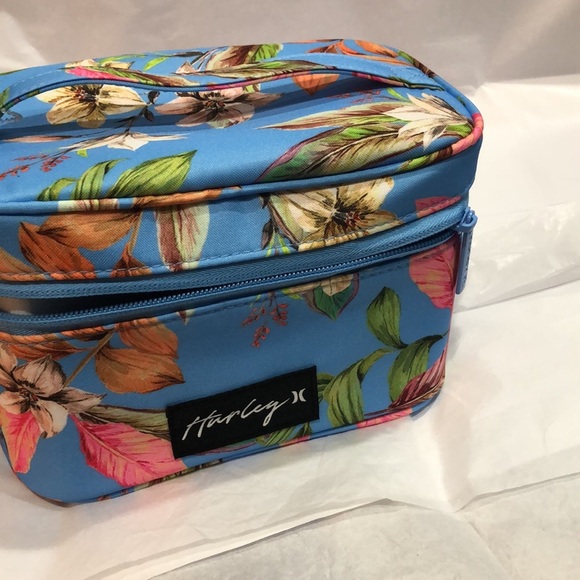 Hurley blue floral tropical island print makeup cosmetics bag case new - Picture 12 of 12